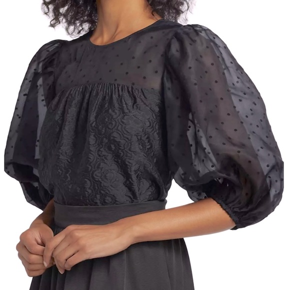 kate spade Tops - Kate Spade Black Floral Jacquard | Puff Sleeve Top | XXL | Sold Out | NWT